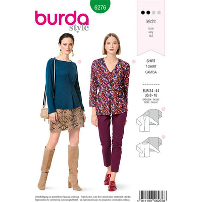 Burda Style Pattern B6276 Misses Tops Pull On and Designed For Stretch Knits 6276 Image 1 From Patternsandplains.com