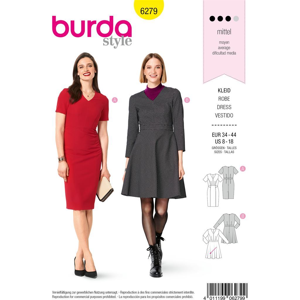 Burda Style Pattern B6279 Misses Dresses with Princess Seams Flared or Slim Skirt 6279 Image 1 From Patternsandplains.com