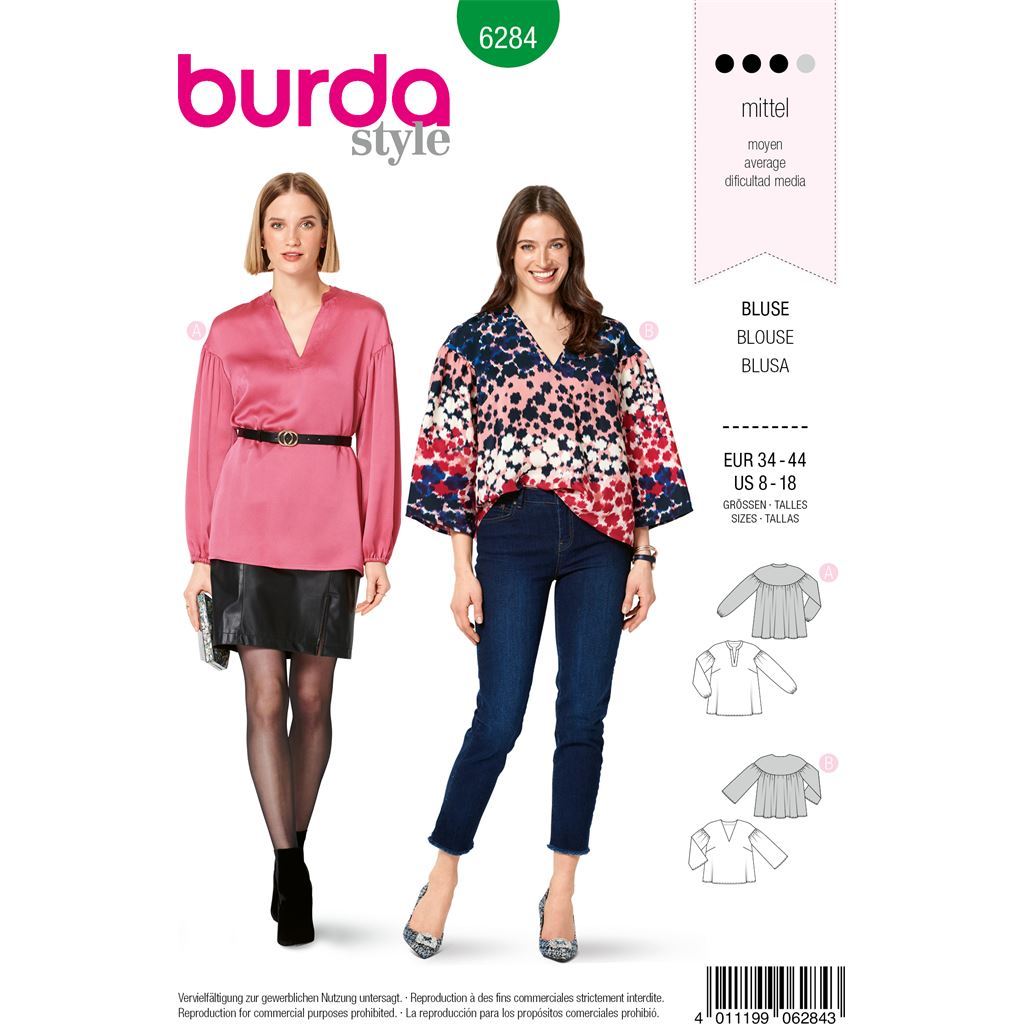 Burda Style Pattern B6284 Misses Tunic or Blouse Loose Fitting in Two Lengths 6284 Image 1 From Patternsandplains.com