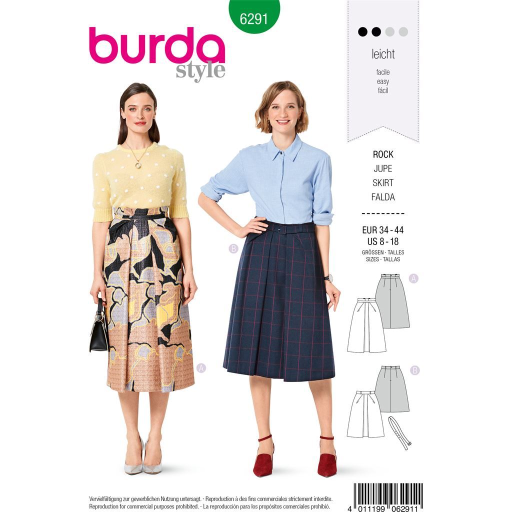 Burda Style Pattern B6291 Misses Skirt with Front Pleat in Two Lengths 6291 Image 1 From Patternsandplains.com