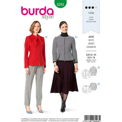 Burda Style Pattern B6293 Misses Peplum Jackets with Zipper Closure 6293 Image 1 From Patternsandplains.com