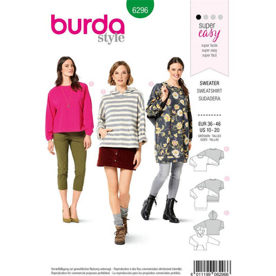 Burda Style Pattern B6296 Womens Sweatshirts In Three Styles 6296 Image 1 From Patternsandplains.com