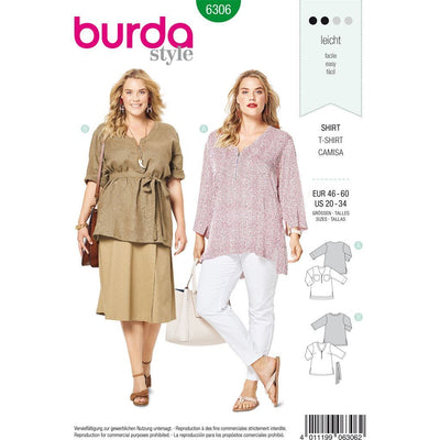 Burda Style Pattern B6306 Womens v neck top 6306 Image 1 From Patternsandplains.com