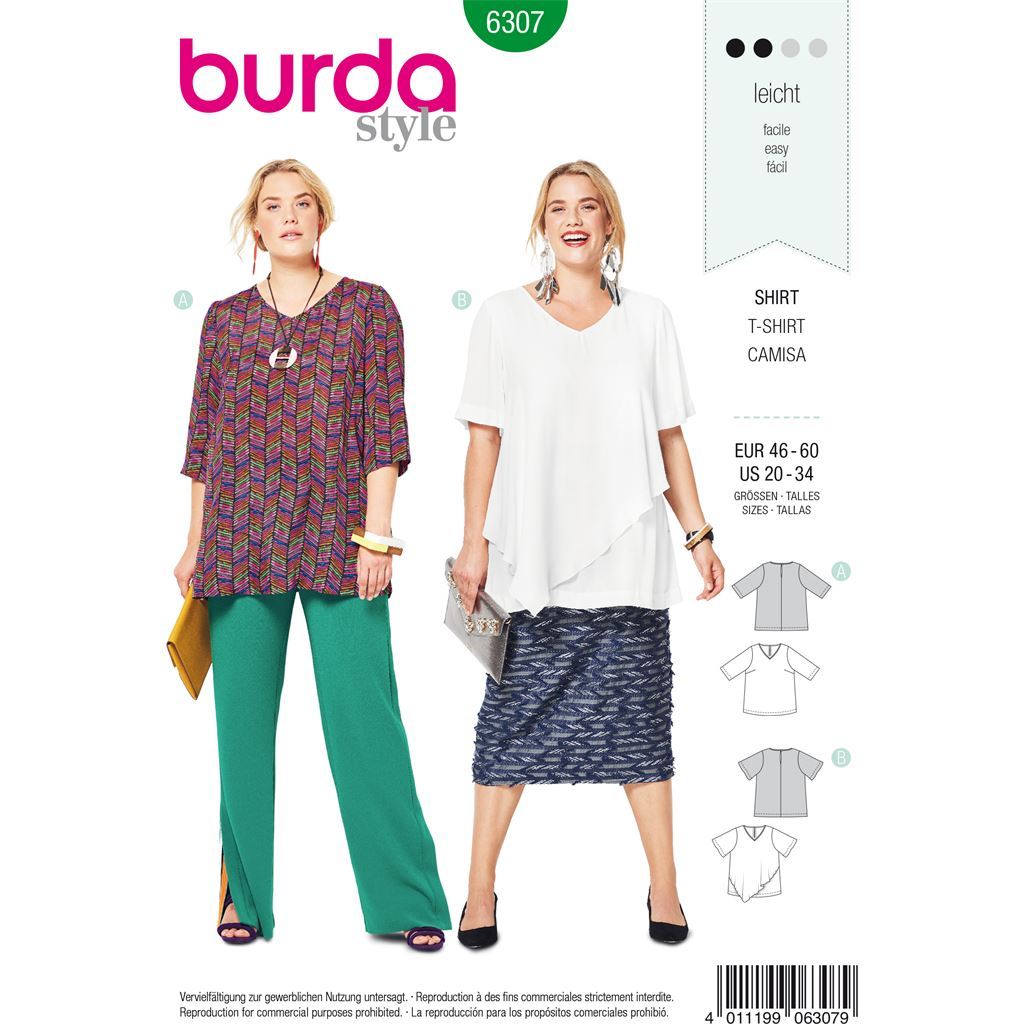 Burda Style Pattern B6307 Womens asymmetric top 6307 Image 1 From Patternsandplains.com