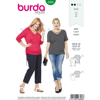 Burda Style Pattern B6308 Womens side gathered top 6308 Image 1 From Patternsandplains.com