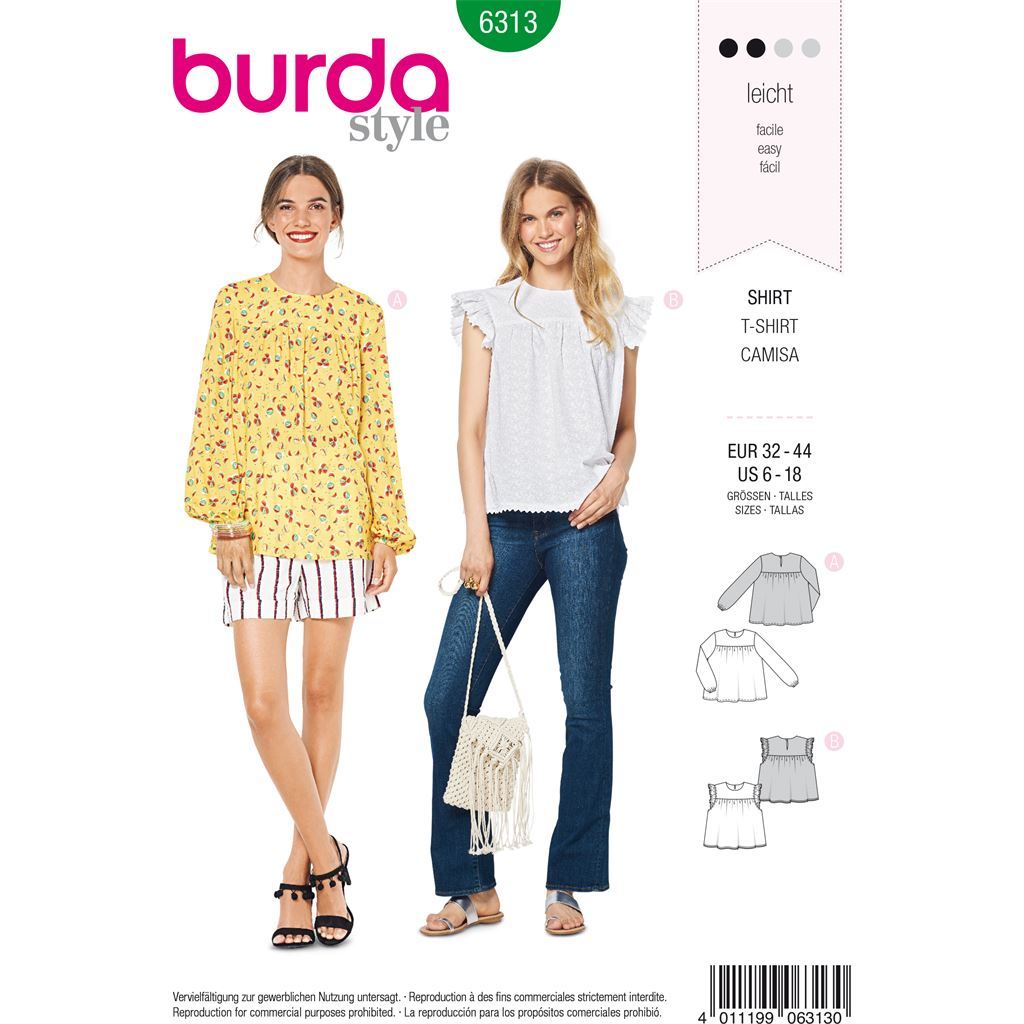 Burda Style Pattern B6313 Misses babydoll top 6313 Image 1 From Patternsandplains.com