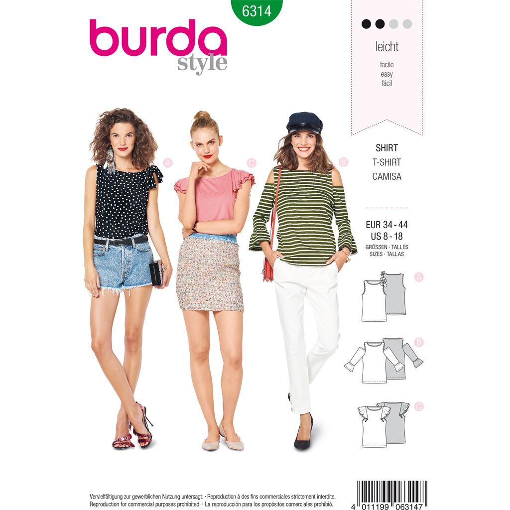 Burda Style Pattern B6314 Misses top with sleeve frills 6314 Image 1 From Patternsandplains.com