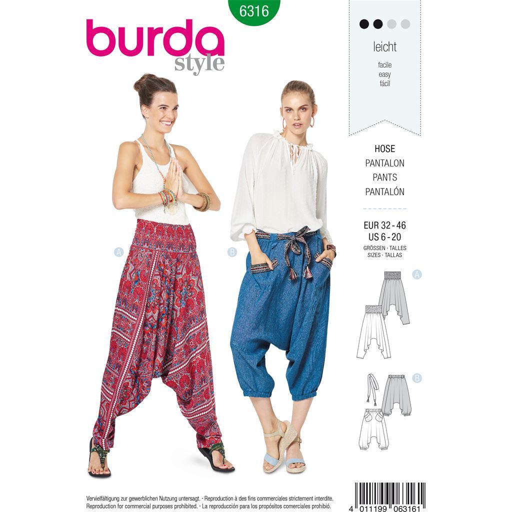 Burda Style Pattern B6316 Misses harem pant 6316 Image 1 From Patternsandplains.com
