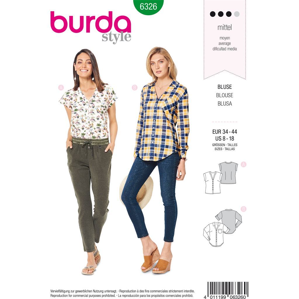 Burda Style Pattern B6326 Misses shirt with v neck 6326 Image 1 From Patternsandplains.com
