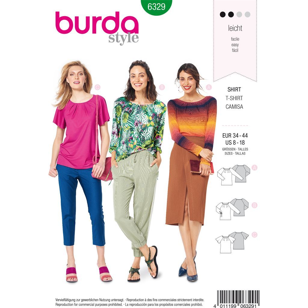 Burda Style Pattern B6329 Misses raglan top 6329 Image 1 From Patternsandplains.com