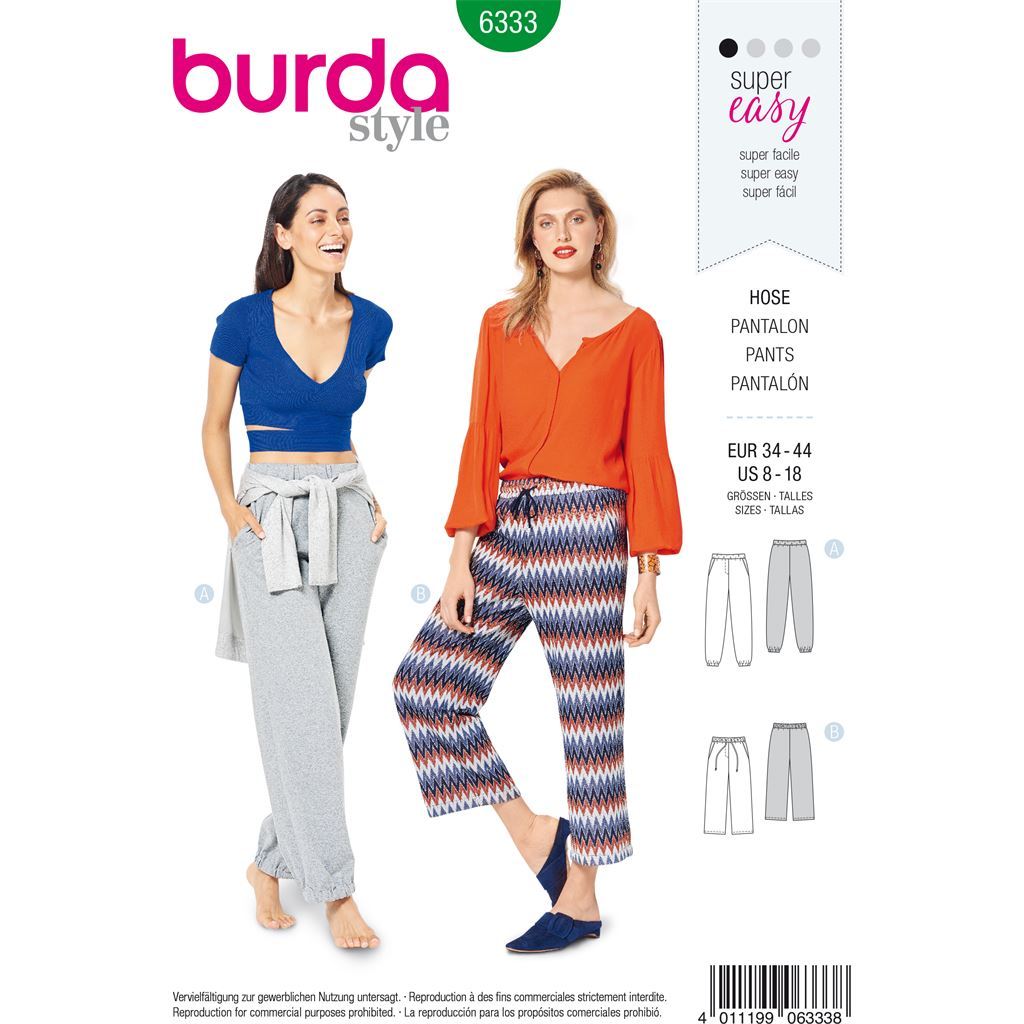 Burda Style Pattern B6333 Misses jogging pant 6333 Image 1 From Patternsandplains.com