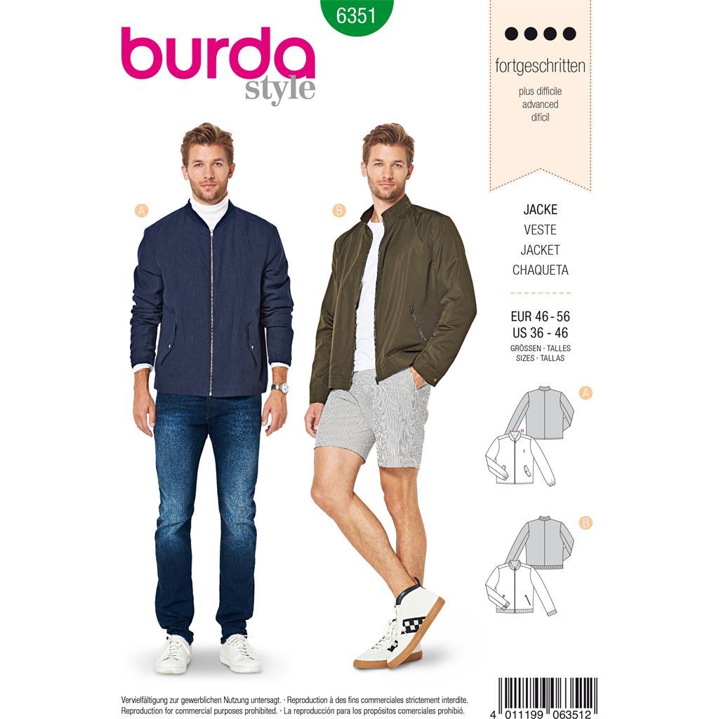 Burda Style Pattern B6351 Mens jacket 6351 Image 1 From Patternsandplains.com