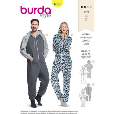 Burda Style Pattern B6397 Unisex Hodded Jumpsuit 6397 Image 1 From Patternsandplains.com