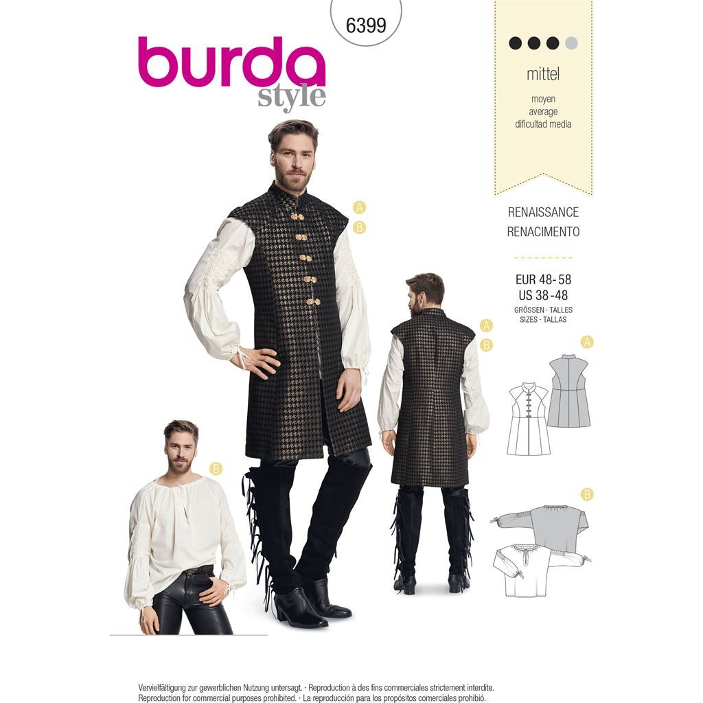 Burda Style Pattern B6399 Mens Renaissance Shirt 6399 Image 1 From Patternsandplains.com