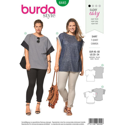 Burda Style Pattern B6445 Womens Curved Hem Simple Tops 6445 Image 1 From Patternsandplains.com