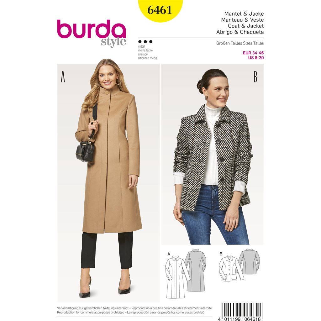 Burda Style Pattern B6461 Womens Coats 6461 Image 1 From Patternsandplains.com