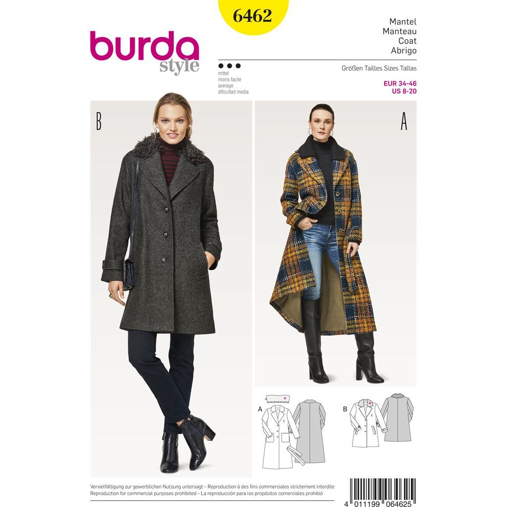 Burda Style Pattern B6462 Womenss Fur Collar Coat 6462 Image 1 From Patternsandplains.com
