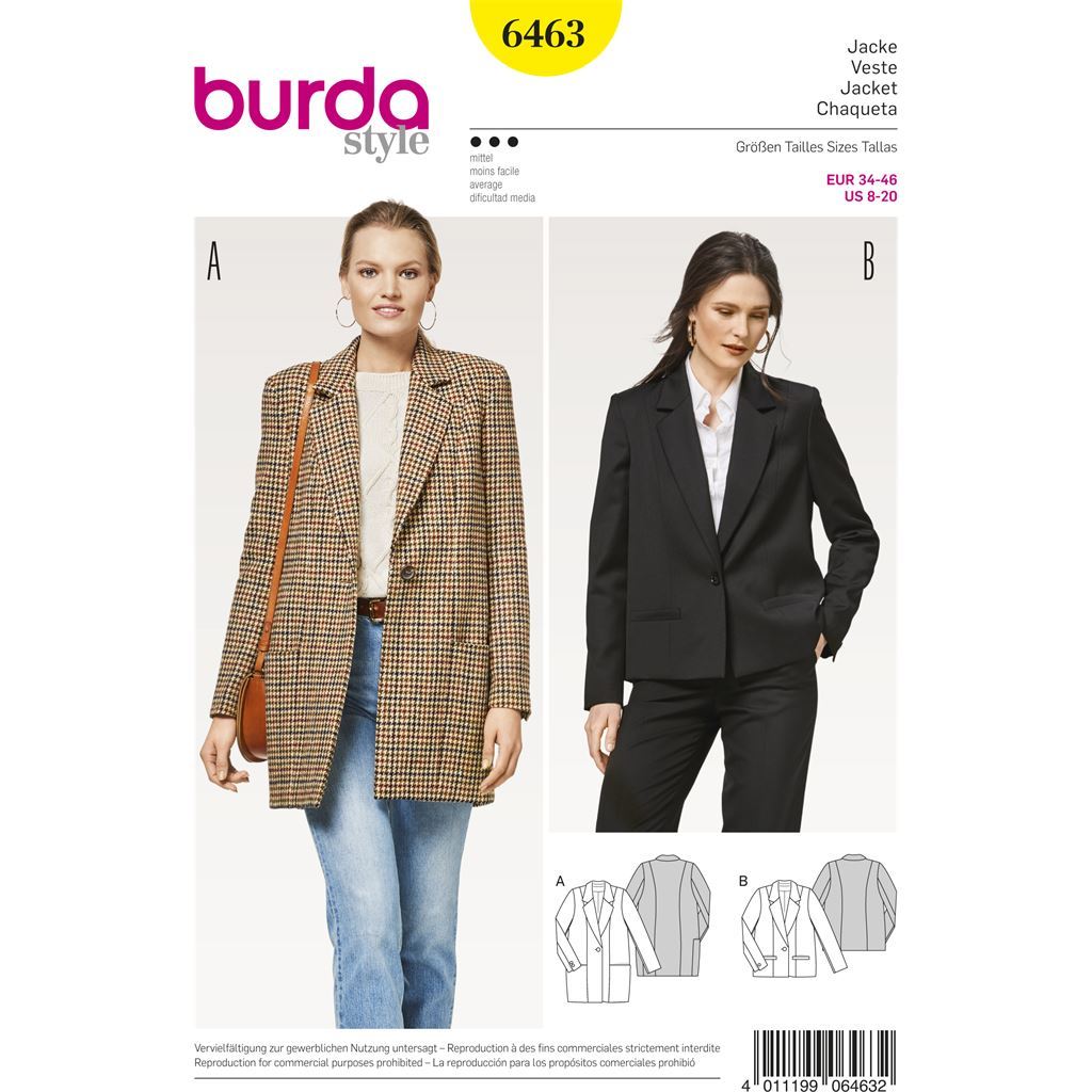 Burda Style Pattern B6463 Womens Blazer 6463 Image 1 From Patternsandplains.com