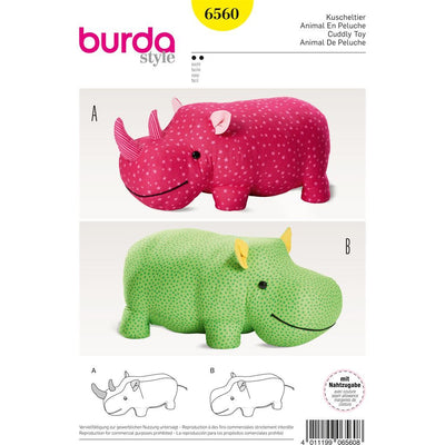 Burda Style Pattern B6560 Stuffed Hippo or Rhino 6560 Image 1 From Patternsandplains.com