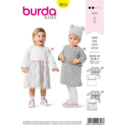 Burda Style Pattern B9313 Toddlers Dresses Pull On with Trim Variations 9313 Image 1 From Patternsandplains.com