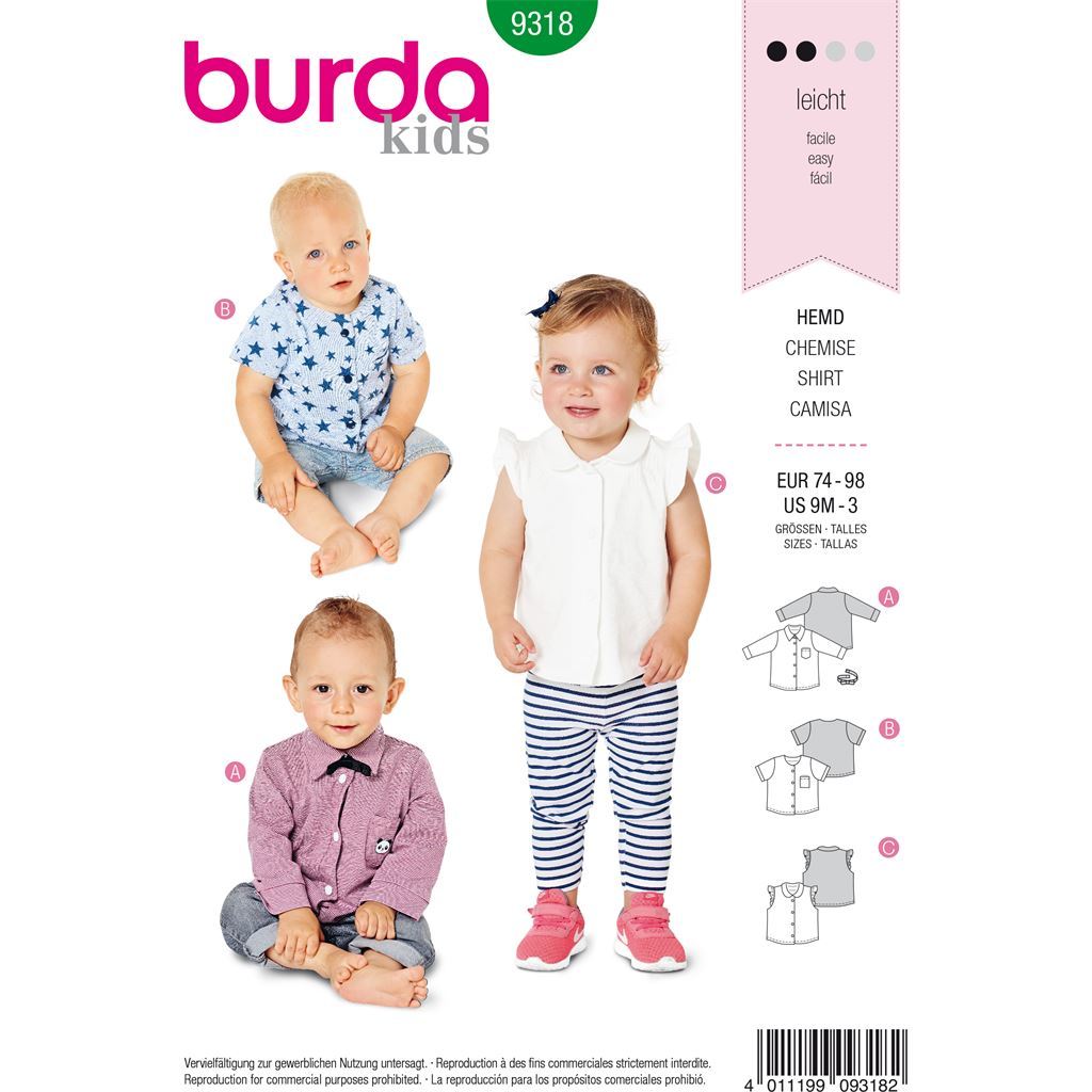 Burda Style Pattern B9318 Babys top with bow tie 9318 Image 1 From Patternsandplains.com