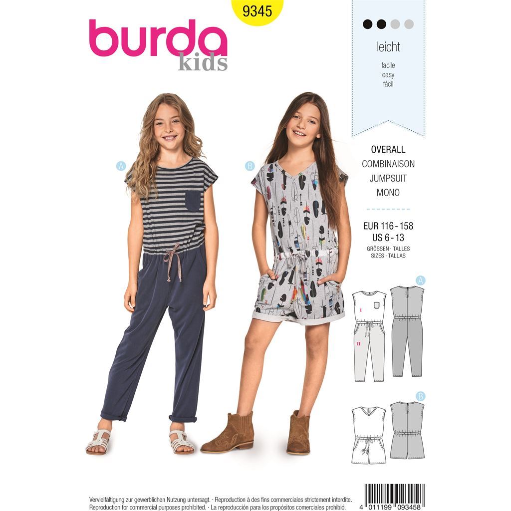 Burda Style Pattern B9345 Childs Summer Jumpsuit 9345 Image 1 From Patternsandplains.com