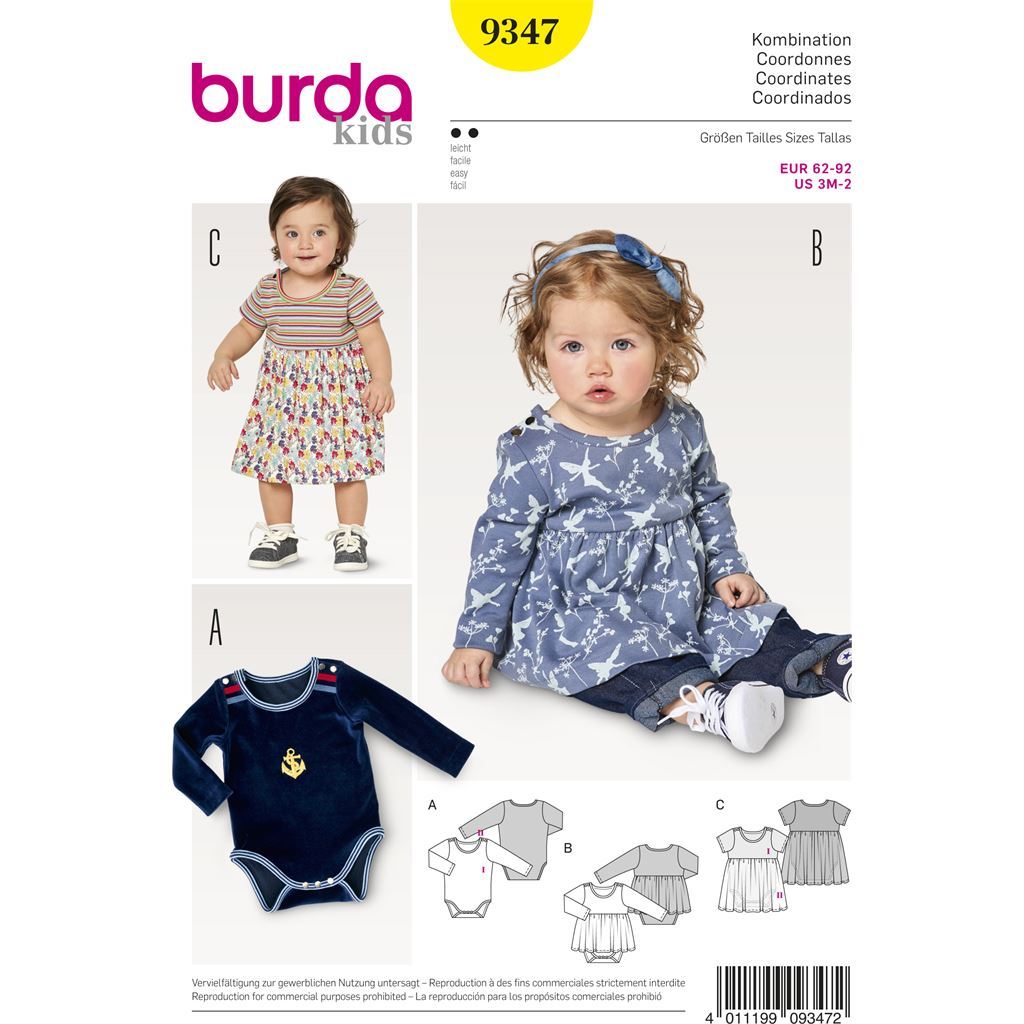Burda Style Pattern B9347 Babys Dress and Bodysuit 9347 Image 1 From Patternsandplains.com