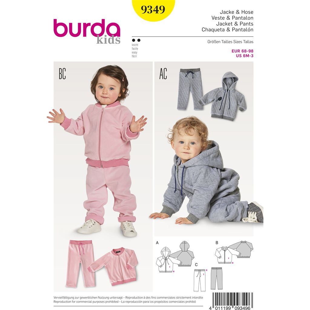 Burda Style Pattern B9349 Babys Jogging Suit 9349 Image 1 From Patternsandplains.com