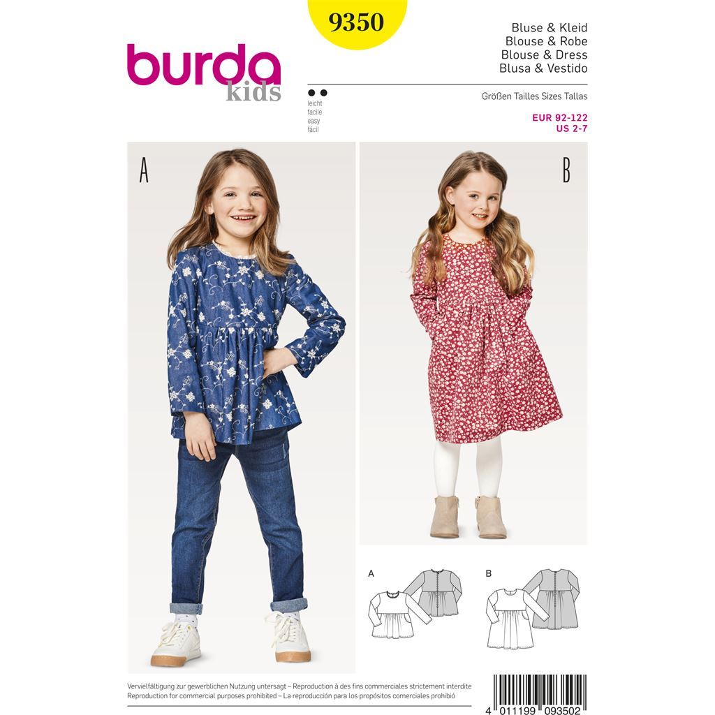 Burda Style Pattern B9350 Childs Dresses 9350 Image 1 From Patternsandplains.com