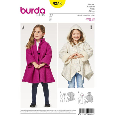 Burda Style Pattern B9353 Childs A Line Coat 9353 Image 1 From Patternsandplains.com