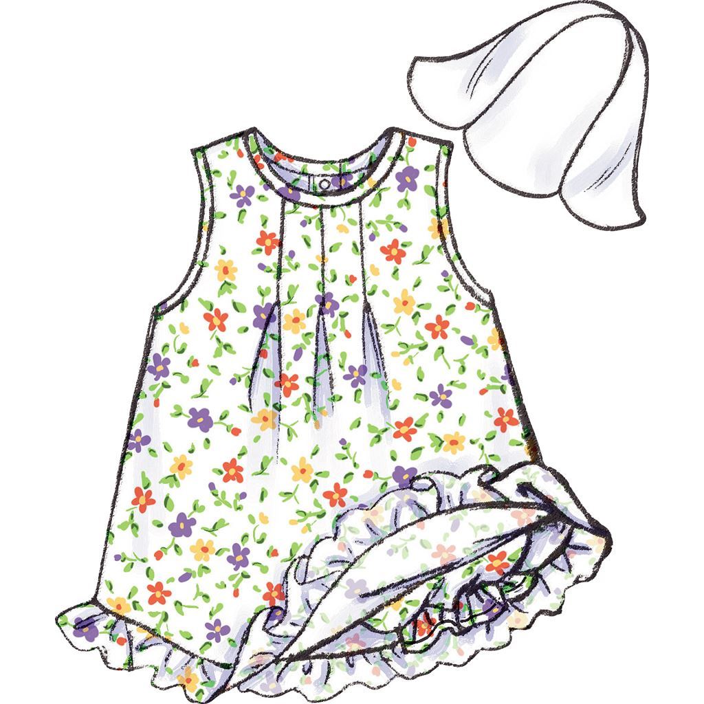 Butterick Pattern B3405 Infants Dress Top Romper Panties Hat and Headband 3405 Image 7 From Patternsandplains.com
