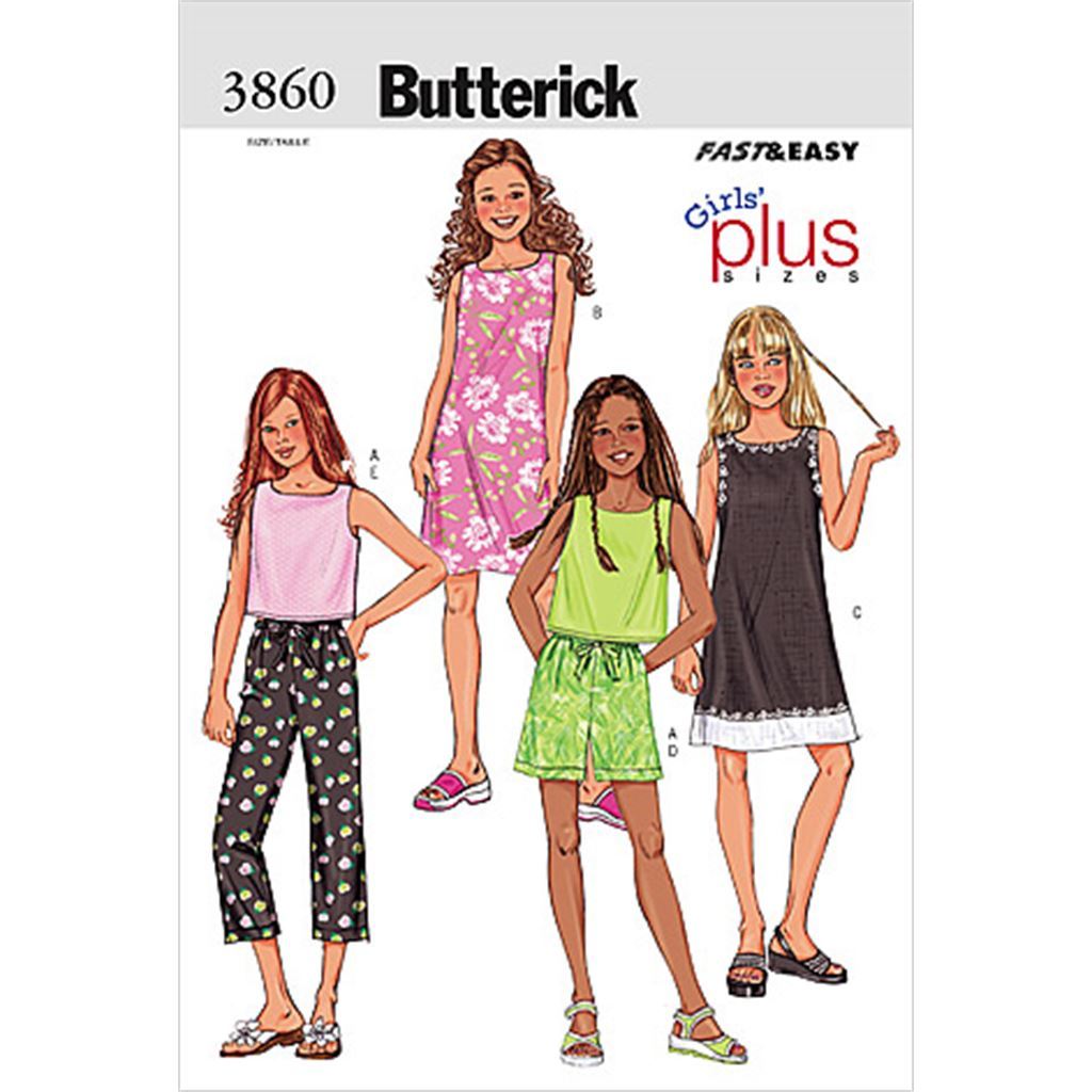 Butterick Pattern B3860 Girls Girls Plus Top Dress Shorts and Pants 3860 Image 1 From Patternsandplains.com