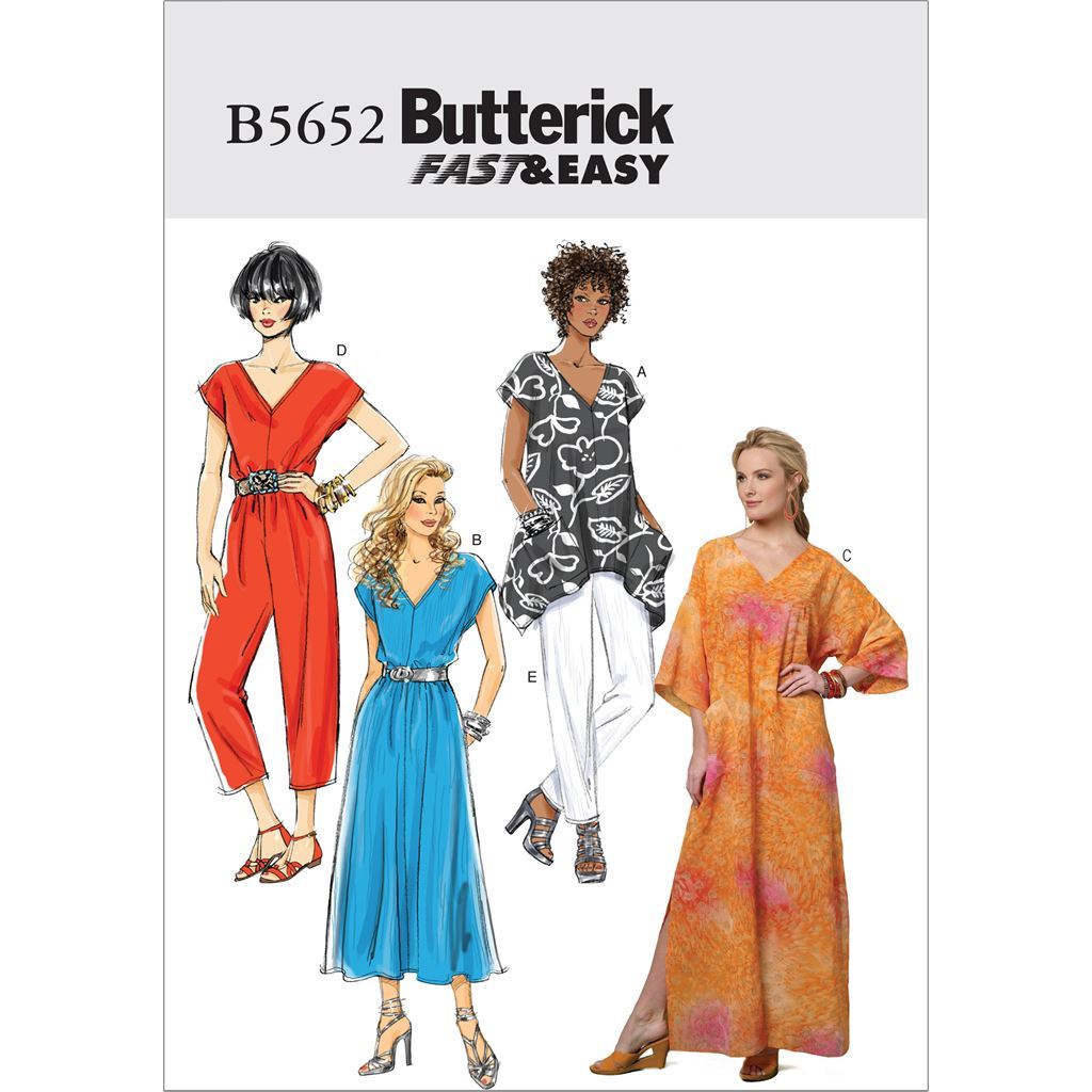 Butterick Pattern B5652 Misses Top Dress Caftan Jumpsuit and Pants 5652 Image 1 From Patternsandplains.com