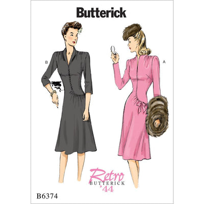 Butterick Pattern B6374 Misses Swan Neck or Shawl Collar Dresses with Asymmetrical Gathers 6374 Image 1 From Patternsandplains.com