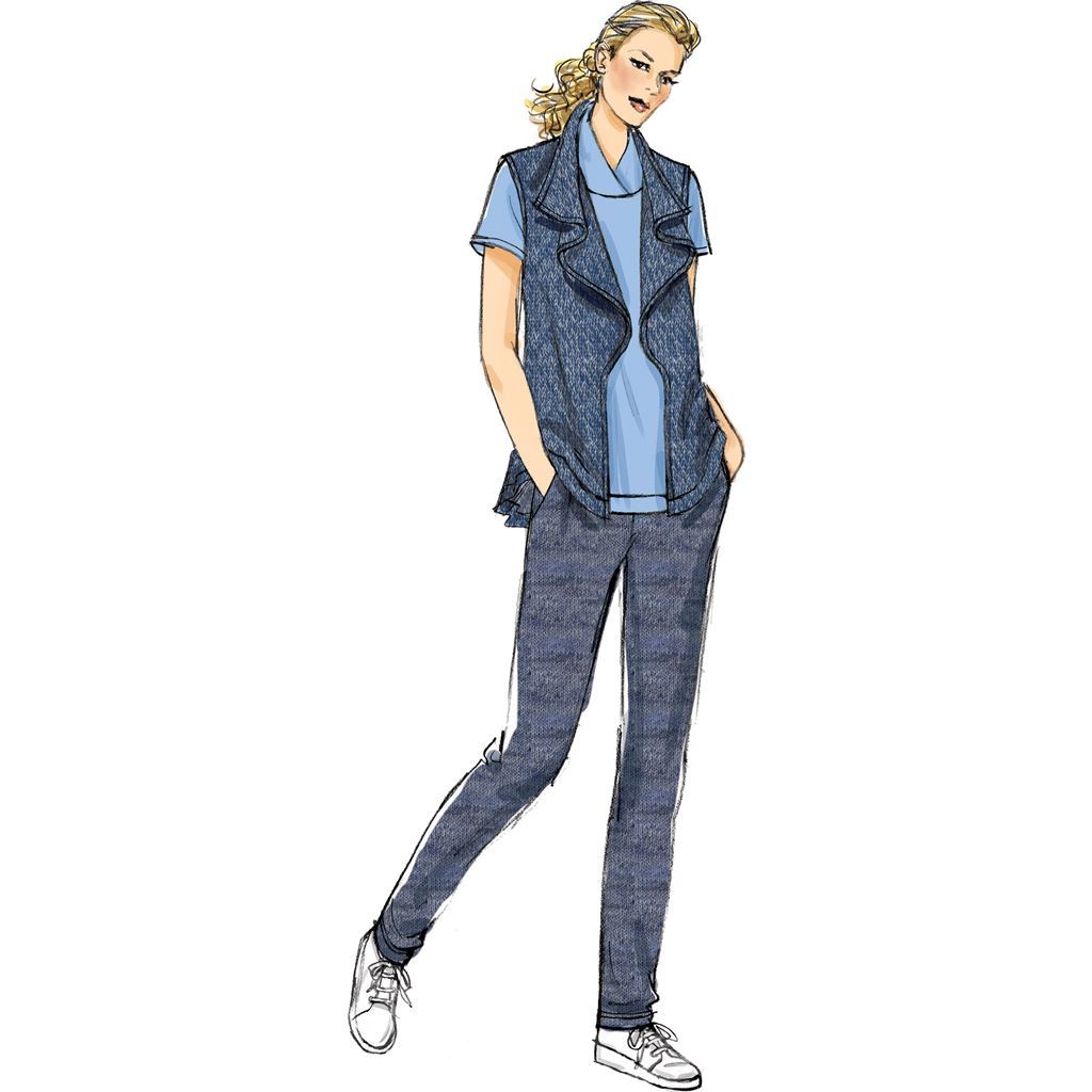 Butterick Pattern B6388 Misses Lapped Collar Tops and Dress Draped Collar Vest and Pleated Pants 6388 Image 3 From Patternsandplains.com