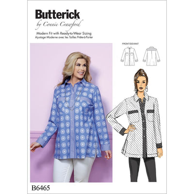 Butterick Pattern B6465 Misses Womens Button Down Shirt with Side Slits and Bust Pockets 6465 Image 1 From Patternsandplains.com