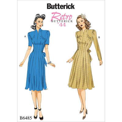 Butterick Pattern B6485 Misses Dresses with Shoulder and Bust Detail Waist Tie and Sleeve Variations 6485 Image 1 From Patternsandplains.com