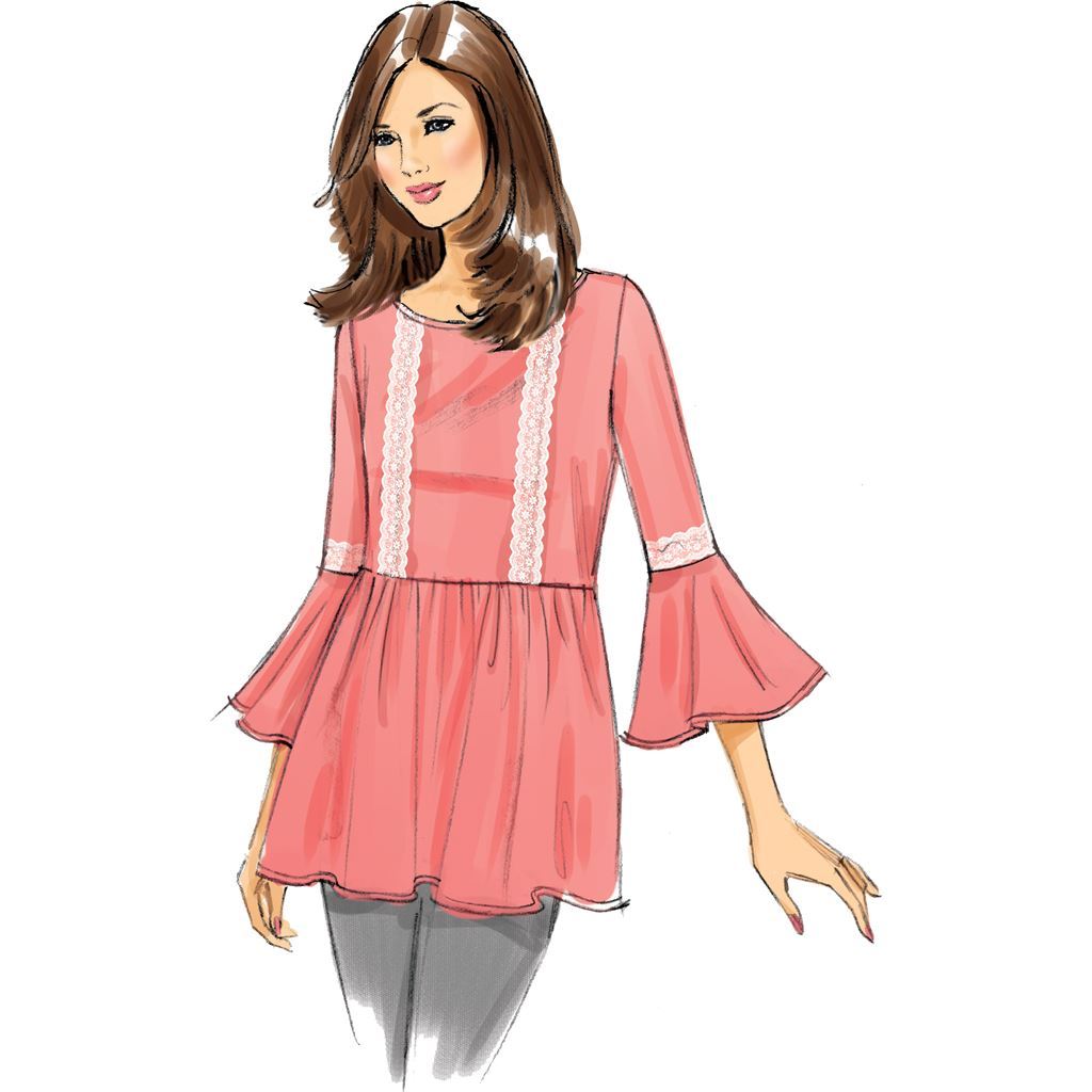 Butterick Pattern B6486 Misses Loose Fitting Gathered Waist Pullover Tops with Bell Sleeves 6486 Image 3 From Patternsandplains.com