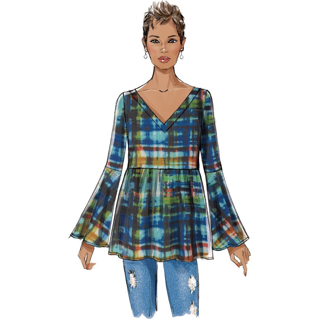 Butterick Pattern B6486 Misses Loose Fitting Gathered Waist Pullover Tops with Bell Sleeves 6486 Image 5 From Patternsandplains.com