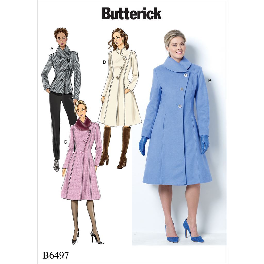 Butterick Pattern B6497 Misses Misses Petite Jacket and Coats with Asymmetrical Front and Collar Variations 6497 Image 1 From Patternsandplains.com