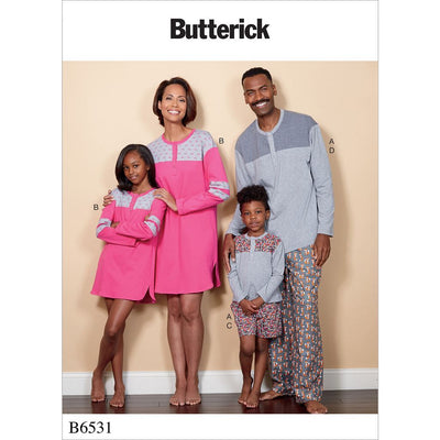 Butterick Pattern B6531 Misses Mens Childrens Boys Girls Top Tunic Shorts and Pants 6531 Image 1 From Patternsandplains.com