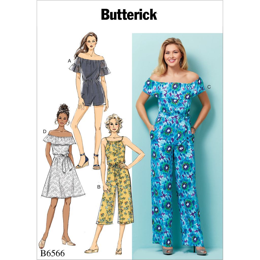 Butterick Pattern B6566 Misses Misses Petite Dress Romper Jumpsuit and Sash 6566 Image 1 From Patternsandplains.com