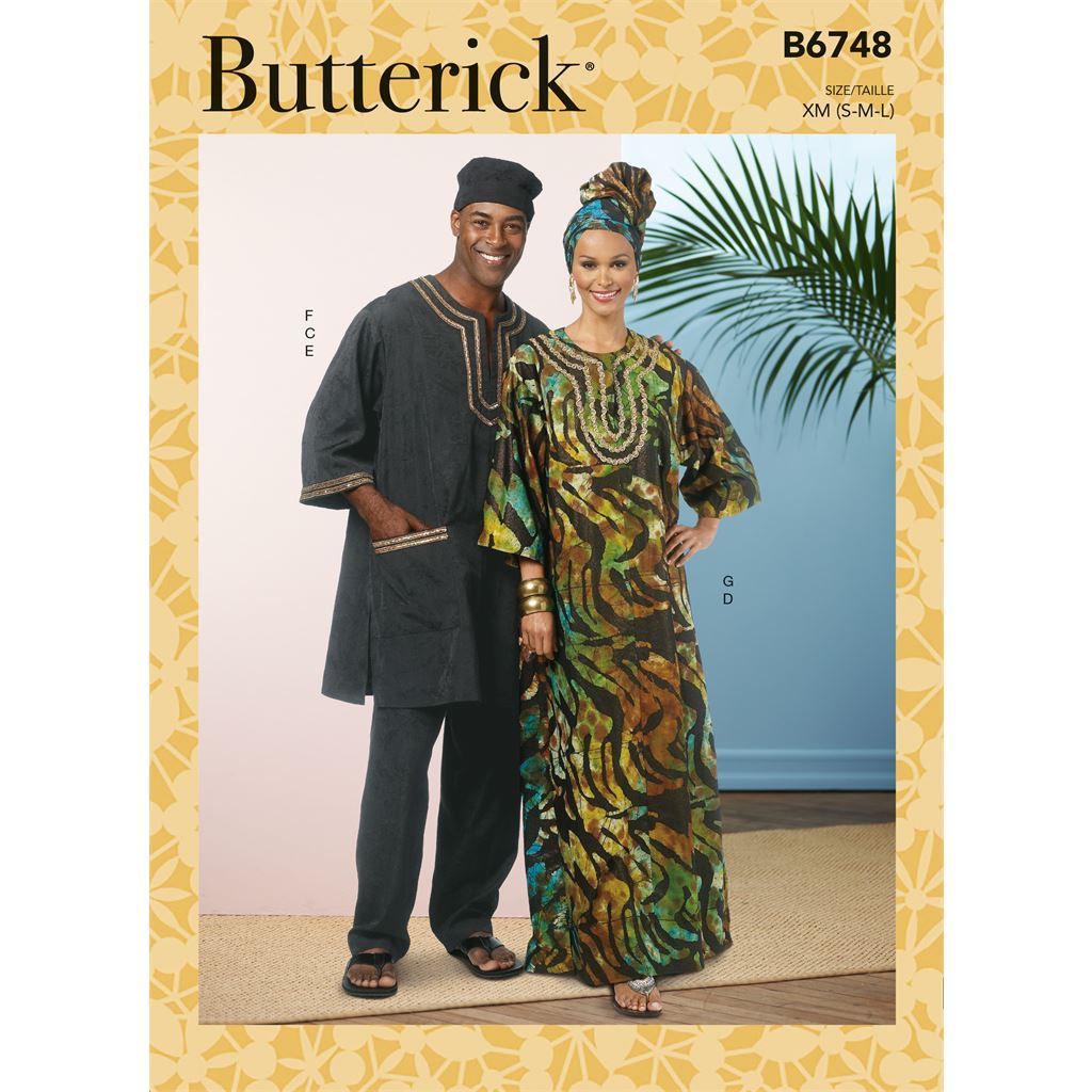 Butterick Pattern B6748 Misses Mens Tunic Caftan Pants Hat and Head Wrap 6748 Image 1 From Patternsandplains.com