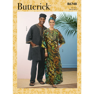 Butterick Pattern B6748 Misses Mens Tunic Caftan Pants Hat and Head Wrap 6748 Image 1 From Patternsandplains.com