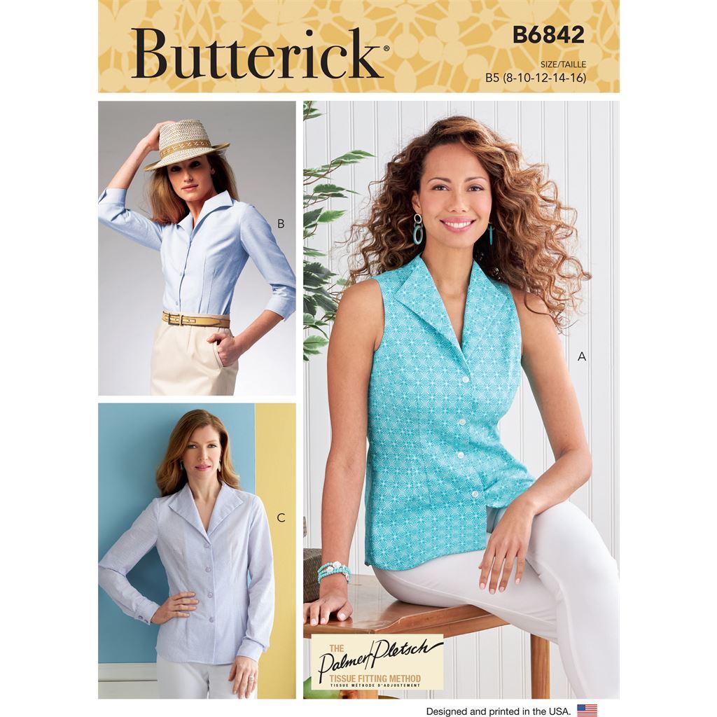 Butterick Pattern B6842 Misses Fold Back Collar Shirts 6842 Image 1 From Patternsandplains.com