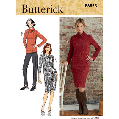 Butterick Pattern B6858 Misses Knit Dress Tops Skirt and Pants 6858 Image 1 From Patternsandplains.com