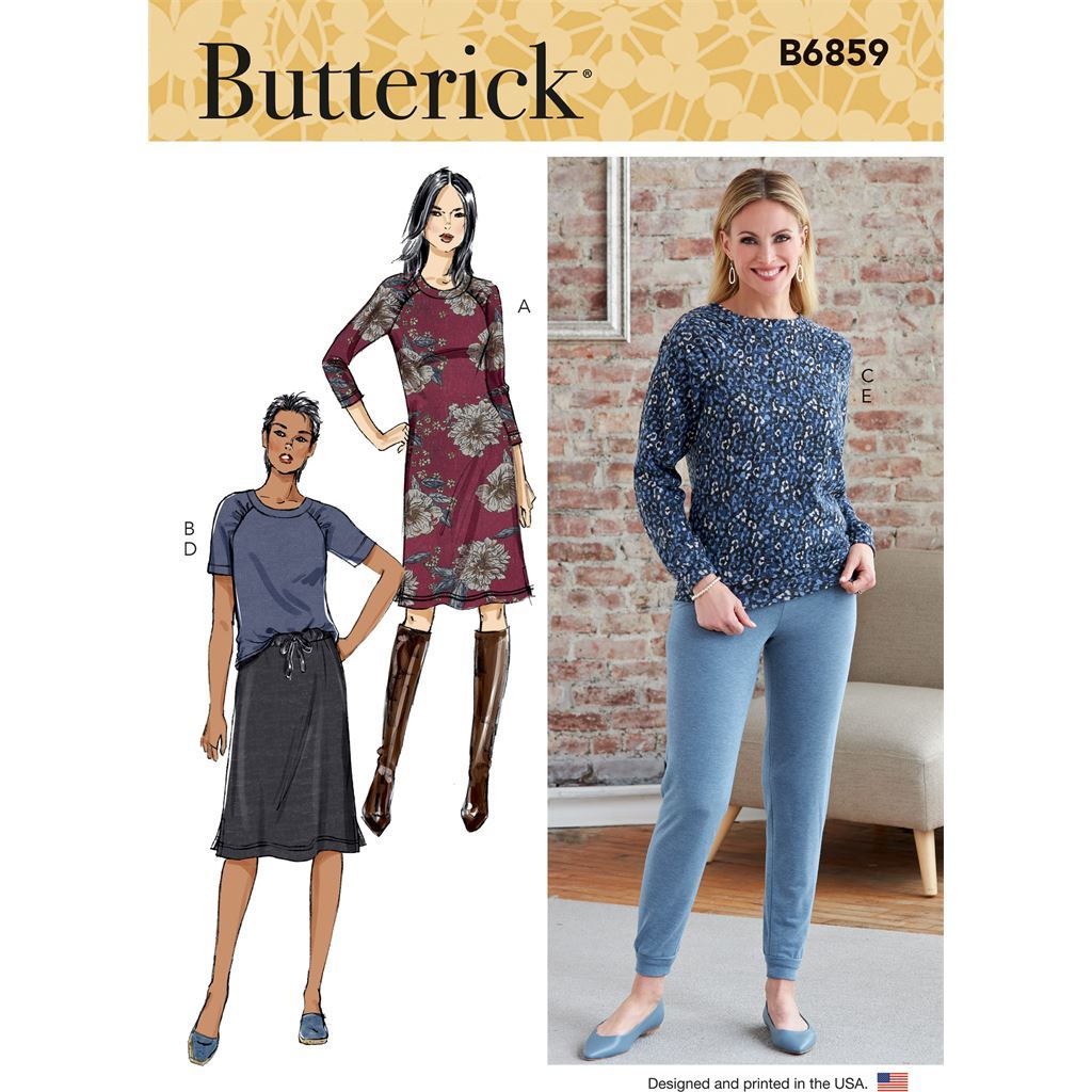 Butterick Pattern B6859 Misses Knit Dress Tops Skirt and Pants 6859 Image 1 From Patternsandplains.com