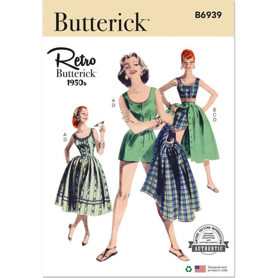 Butterick Pattern B6939 Misses Playsuit Midriff Blouse Shorts and Skirt 6939 Image 1 From Patternsandplains.com
