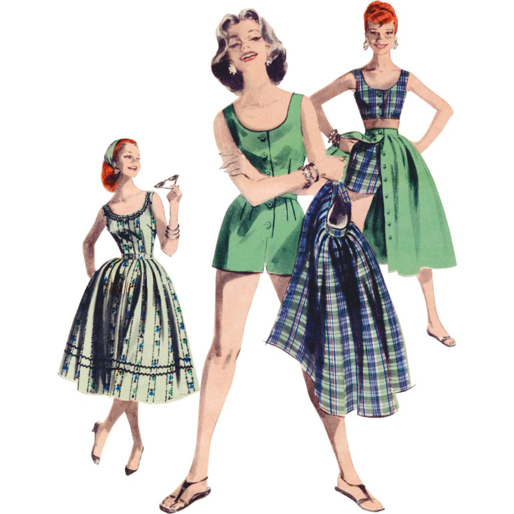 Butterick Pattern B6939 Misses Playsuit Midriff Blouse Shorts and Skirt 6939 Image 2 From Patternsandplains.com