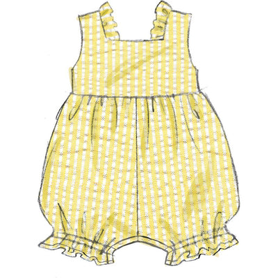 Butterick Pattern B6950 Babies Rompers Dress Bloomers and Headband 6950 Image 4 From Patternsandplains.com